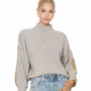 Line and Dot Revolve Katy Colorblock Sweater in Heather Grey Taupe Size Large